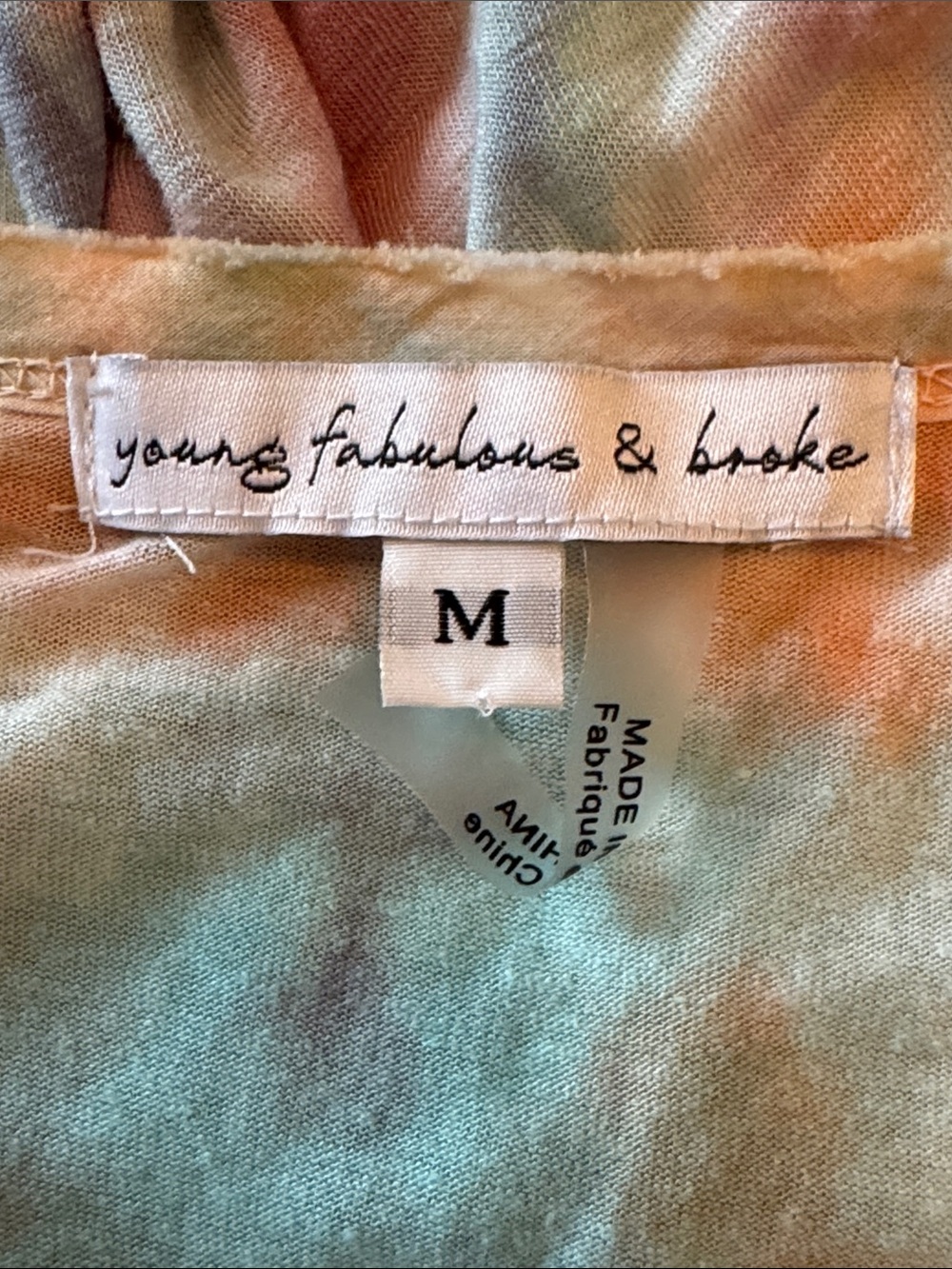 Young Fabulous & Broke Mint and Coral Tie-Dye V-Neck Short Sleeve Tee - Picture 2 of 5